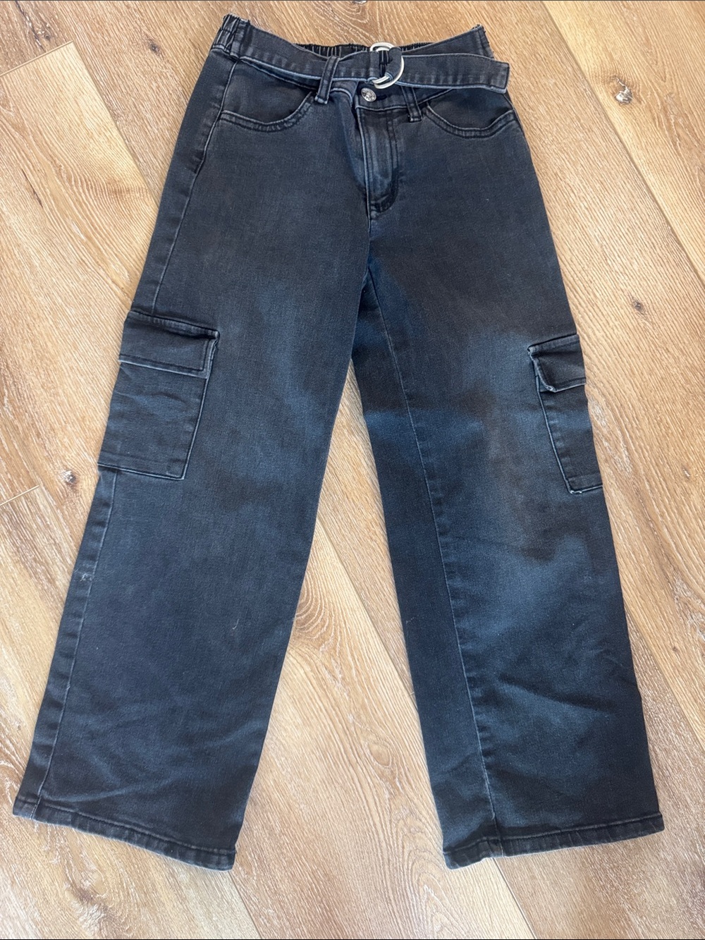 Justice Black Cargo Jeans with Belted Waist